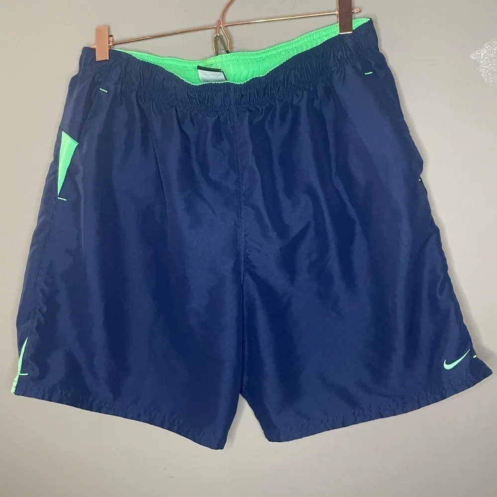 Nike Dark Blue and Bright Green Shorts Size L